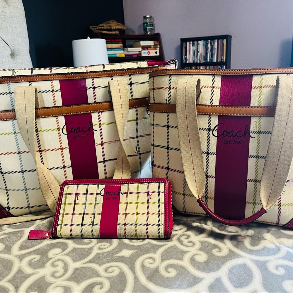 3 PC AUTH COACH TATTERSALL BUNDLE! Baby bag with matching shoulder bag & wallet